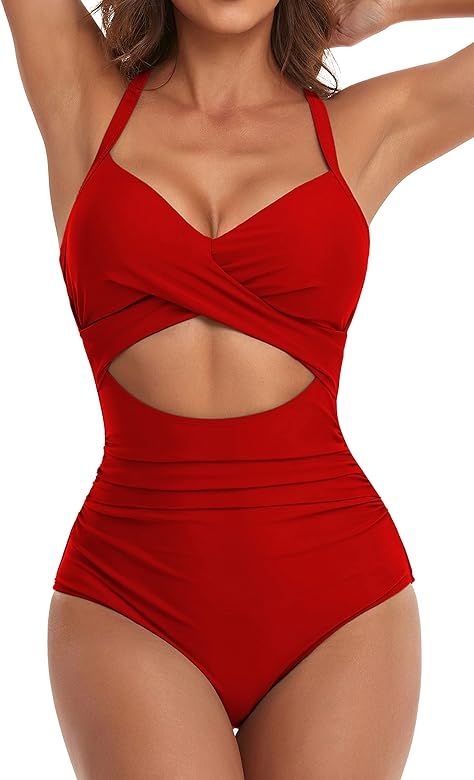 Eomenie Women's One Piece Swimsuits Tummy Control Cutout High Waisted Bathing Suit Wrap Tie Back ... | Amazon (US)