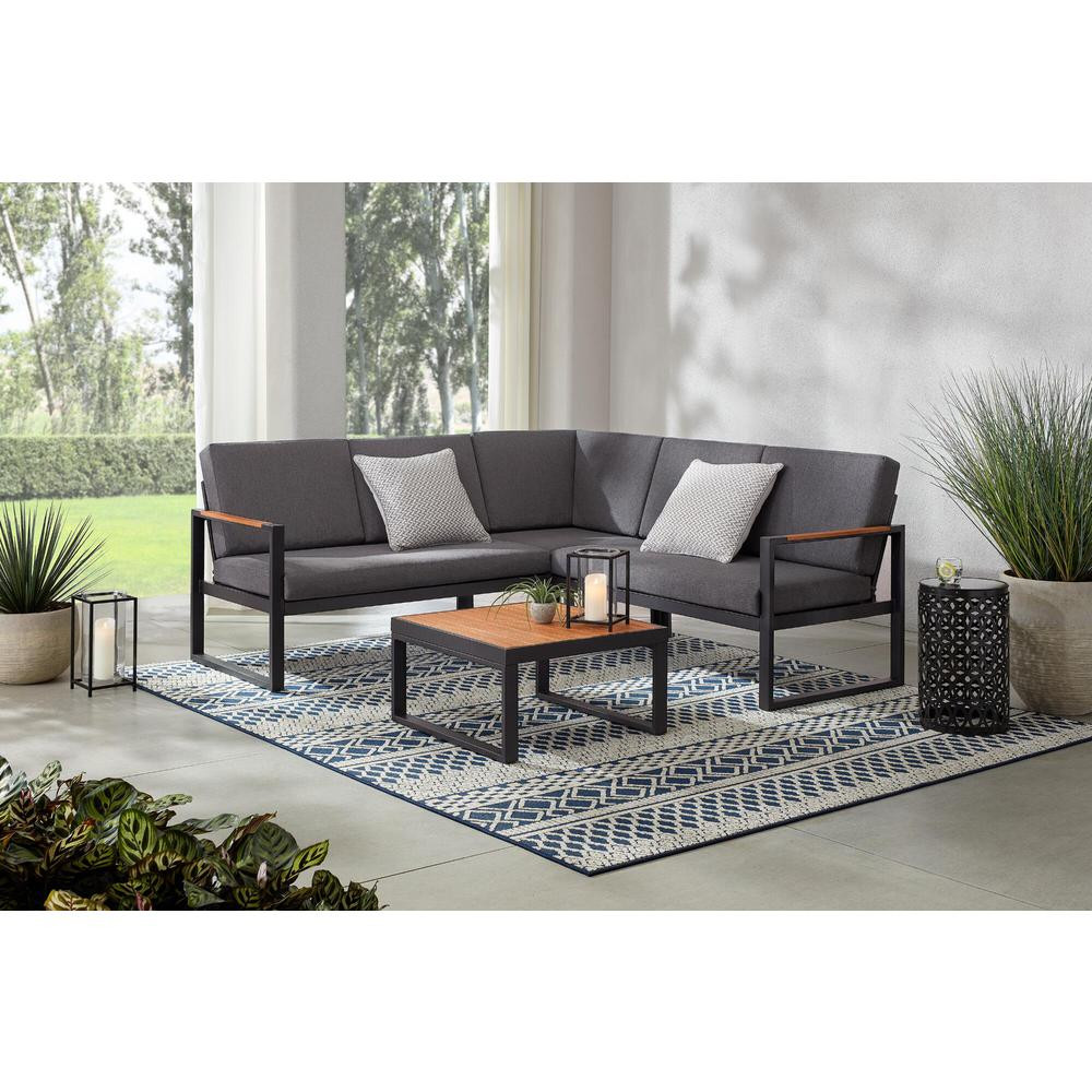 Hampton Bay Pinnacle Park 4-Piece Metal Outdoor Sectional Set with Graphite Cushions 82340 - The ... | The Home Depot