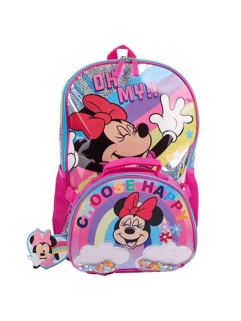 Disney Minnie Mouse Girls "Choose Happy" Rainbow 17" 2-Piece Backpack & Lunch Set, Pink | Walmart (US)