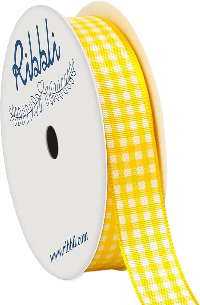 Ribbli Yellow and White Gingham Ribbon,100% Polyester Woven Edge,5/8 Inch x 10 Yard,Plaid Ribbon ... | Amazon (US)