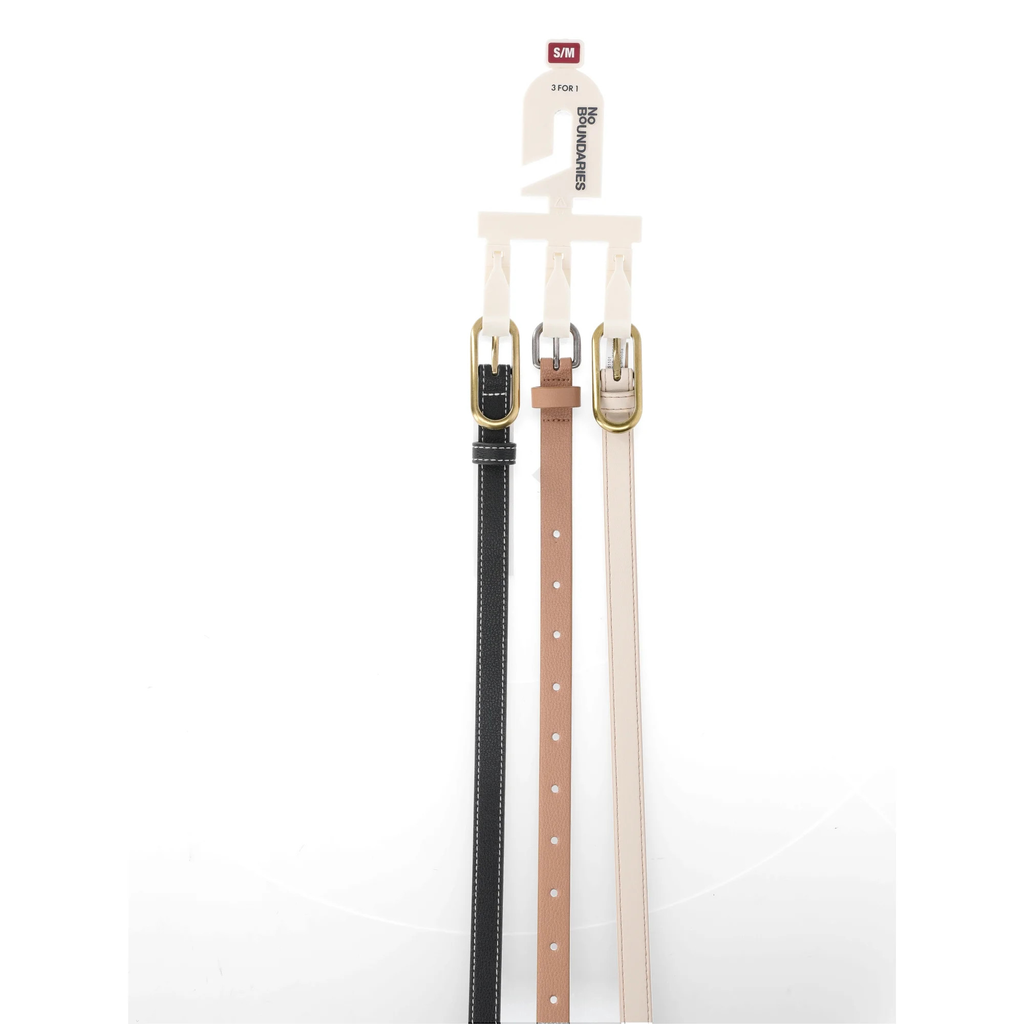 No Boundaries Skinny Faux Leather Belt Set, 3-Piece, Women's | Walmart (US)