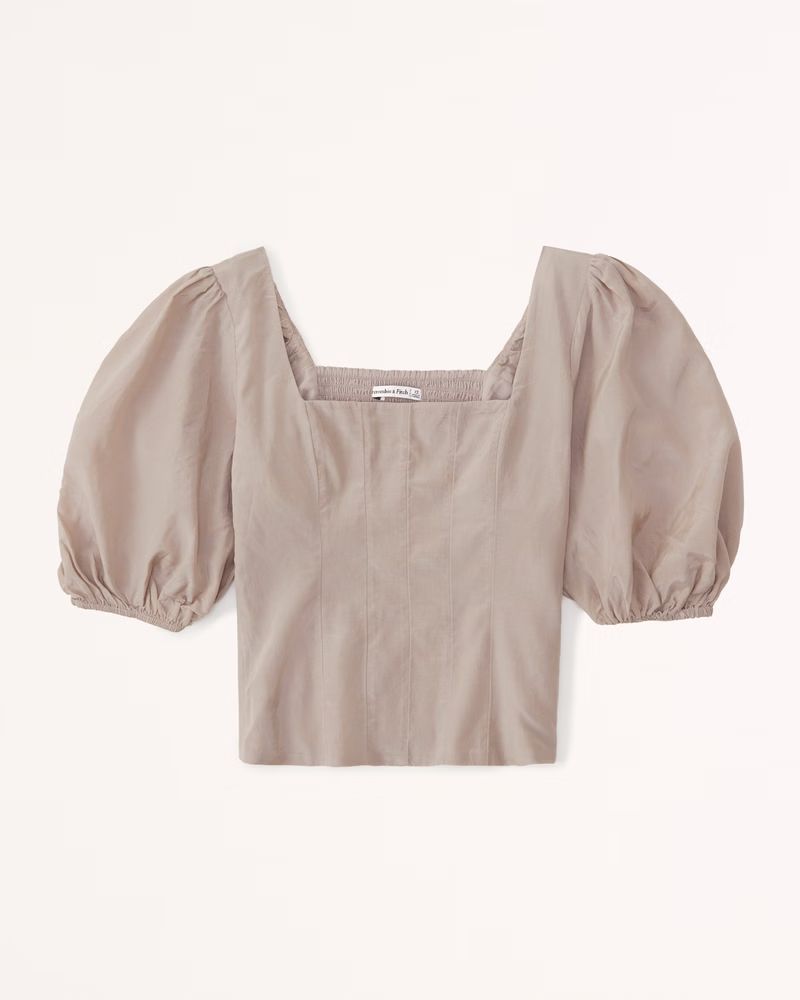 Puff Sleeve Shine Cotton Squareneck Top | Abercrombie & Fitch (US)
