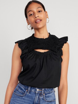 Flutter-Sleeve Smocked Cutout Swing Blouse for Women | Old Navy (US)