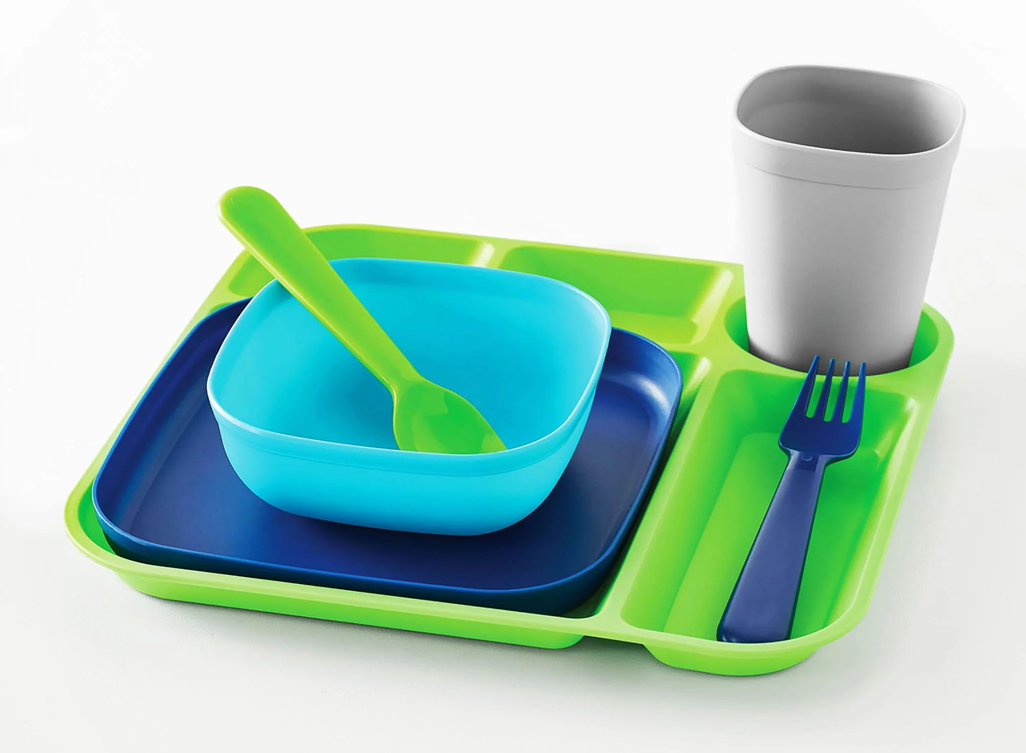 Your Zone 24 Piece Plastic Dinnerware Set for Kids with 4 each Trays, Bowls, Plates, Cups, Forks,... | Walmart (US)