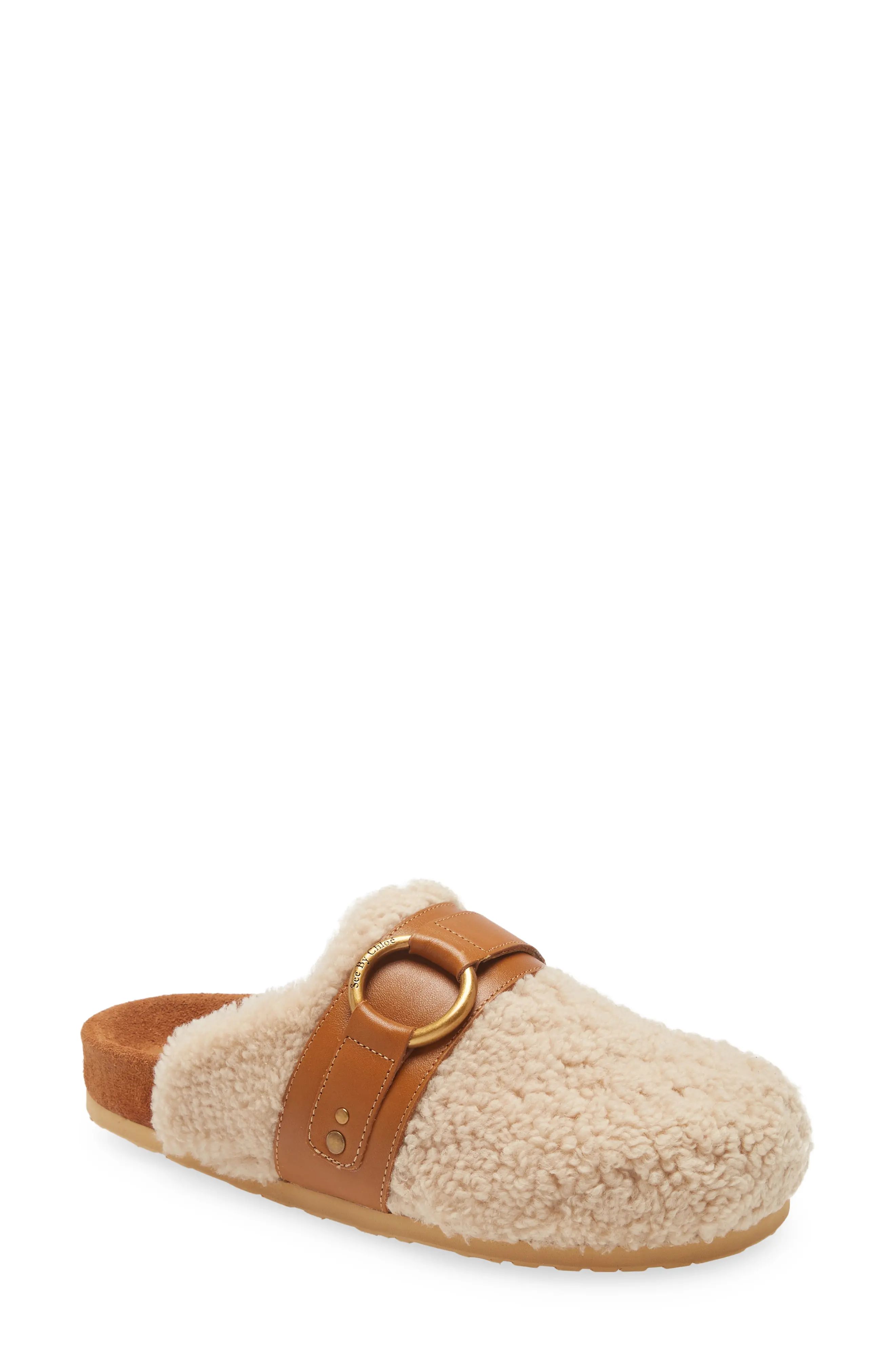 See by Chloe Gema Genuine Shearling Mule, Size 6Us in Natural at Nordstrom | Nordstrom