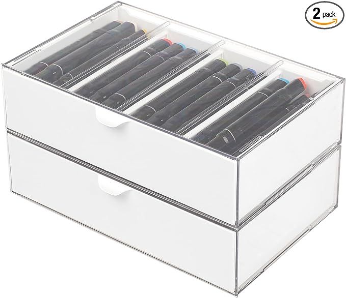 Yesesion 2 Pack Office Organizer Drawer for Desk, Plastic Pen Organizer with Adjustable Compartme... | Amazon (US)