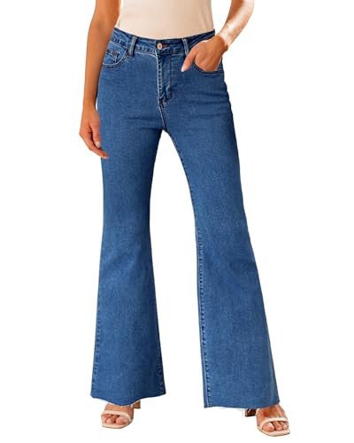GRAPENT High Waisted Pants - Trendy Fashion Denim for Women - Dark Blue, Medium & Size 10 - Baggy, Wide Leg, Stretch Jeans | Amazon (US)