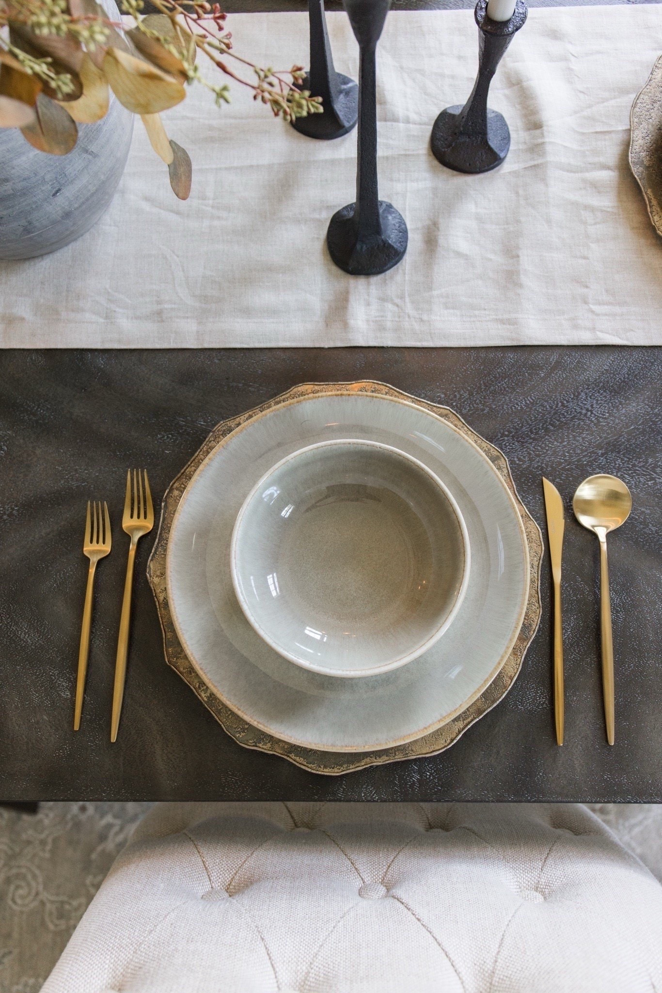 Fall Tablescape

Fall home  fall home decor  fall dining table  Thanksgiving  Thanksgiving tablescape  stoneware  gold flatware  table setting  table decor  ArchedManor#LTKhome