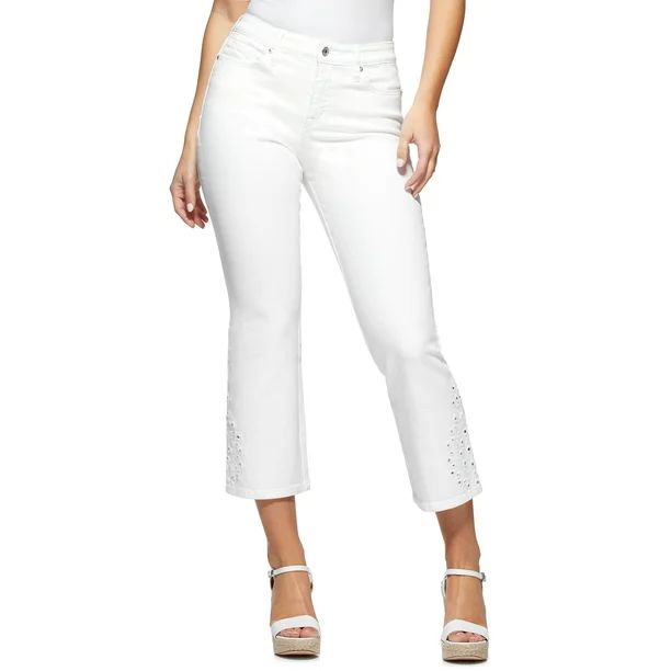 Sofia Jeans by Sofia Vergara Mayra High Waist Crop Flare Eyelet Jeans, Women’s | Walmart (US)