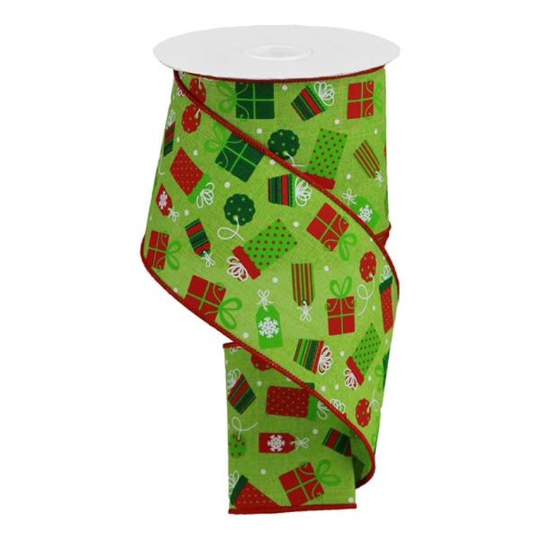 Christmas Presents Xmas Holiday Canvas Wired Edge Ribbon : Lime Green, Emerald, White, Red - 4" x... | Walmart (US)