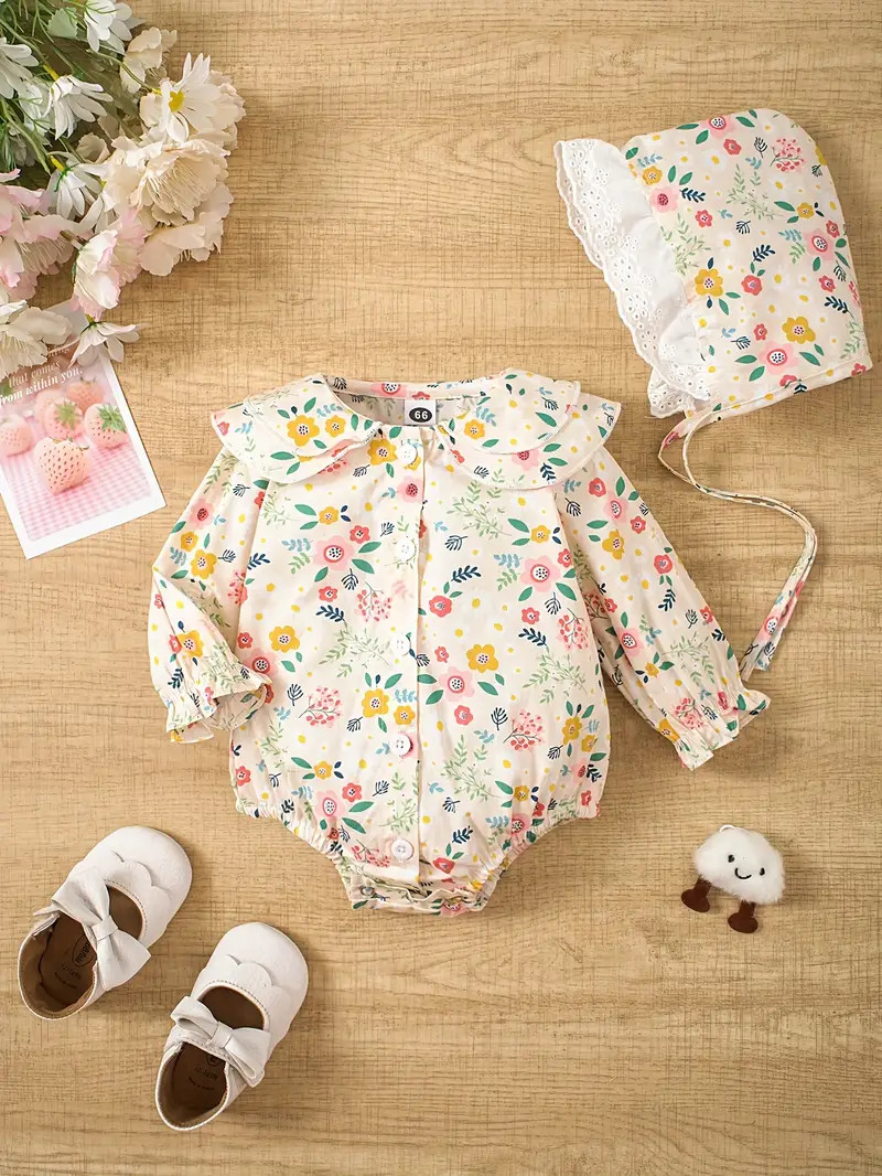 Baby Girls Cute Floral Print Lapel Long sleeved Cotton - Temu | Temu Affiliate Program
