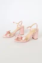 Aryliana Blush Satin Bow Ankle Strap High Heel Sandals | Lulus (US)