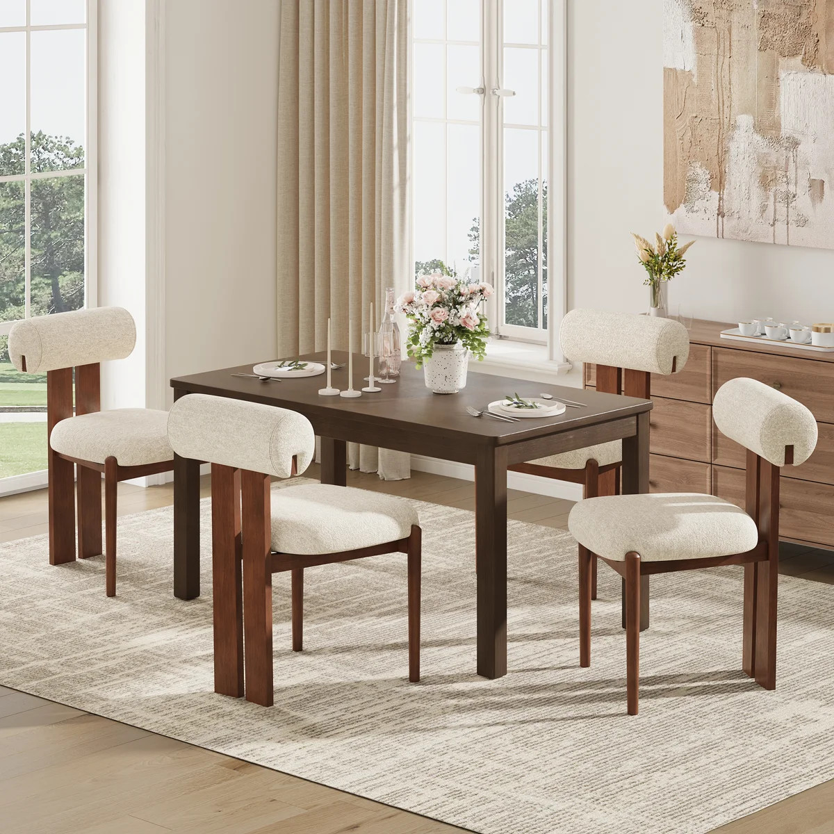 Modern Upholstered Dining Chairs with Solid Wood Legs (Set of 4) | Wayfair North America