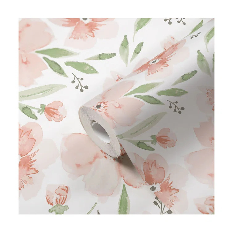 Floral Wallpaper For Baby Nursery or Kids Room, Pink and Green, by Geroline | Wayfair North America