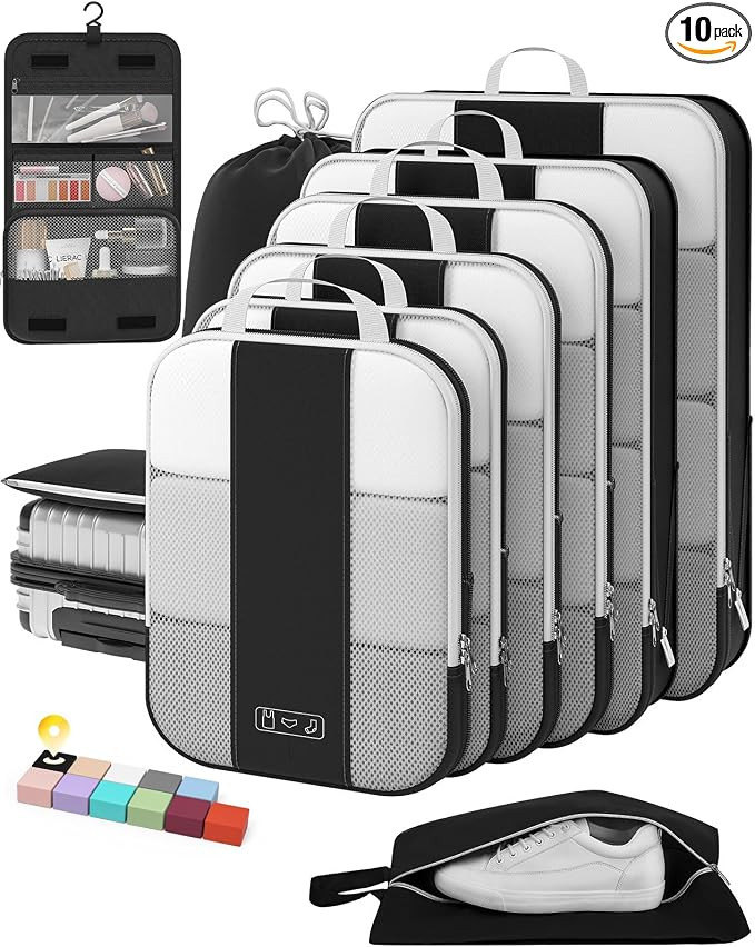 10 Set Compression Packing Cubes for Travel Essentials,Compressible Expandable Packing Cubes for ... | Amazon (US)