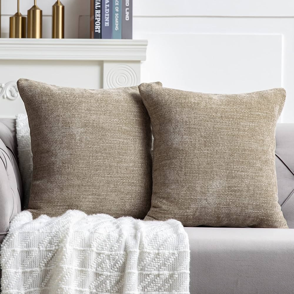 Anickal Pillow Covers 18x18 Inch Set of 2 Khaki Brown Decorative Throw Pillow Covers Square Accen... | Amazon (US)