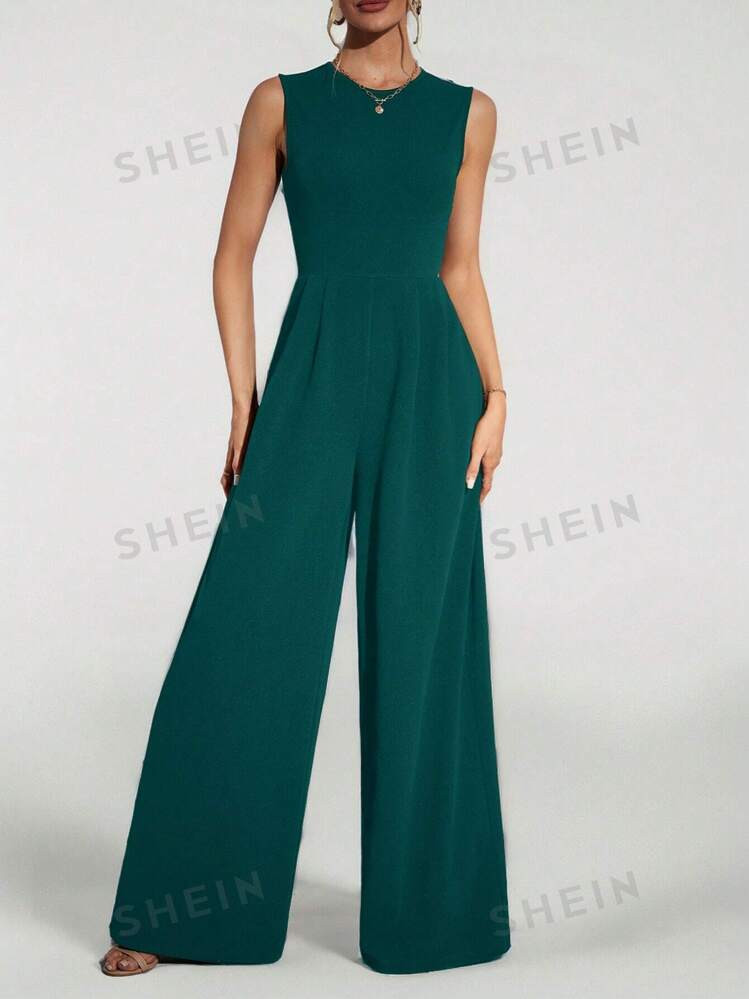 SHEIN Tall Casual Elegant Sleeveless Wide-Leg Black Jumpsuit | SHEIN USA | SHEIN