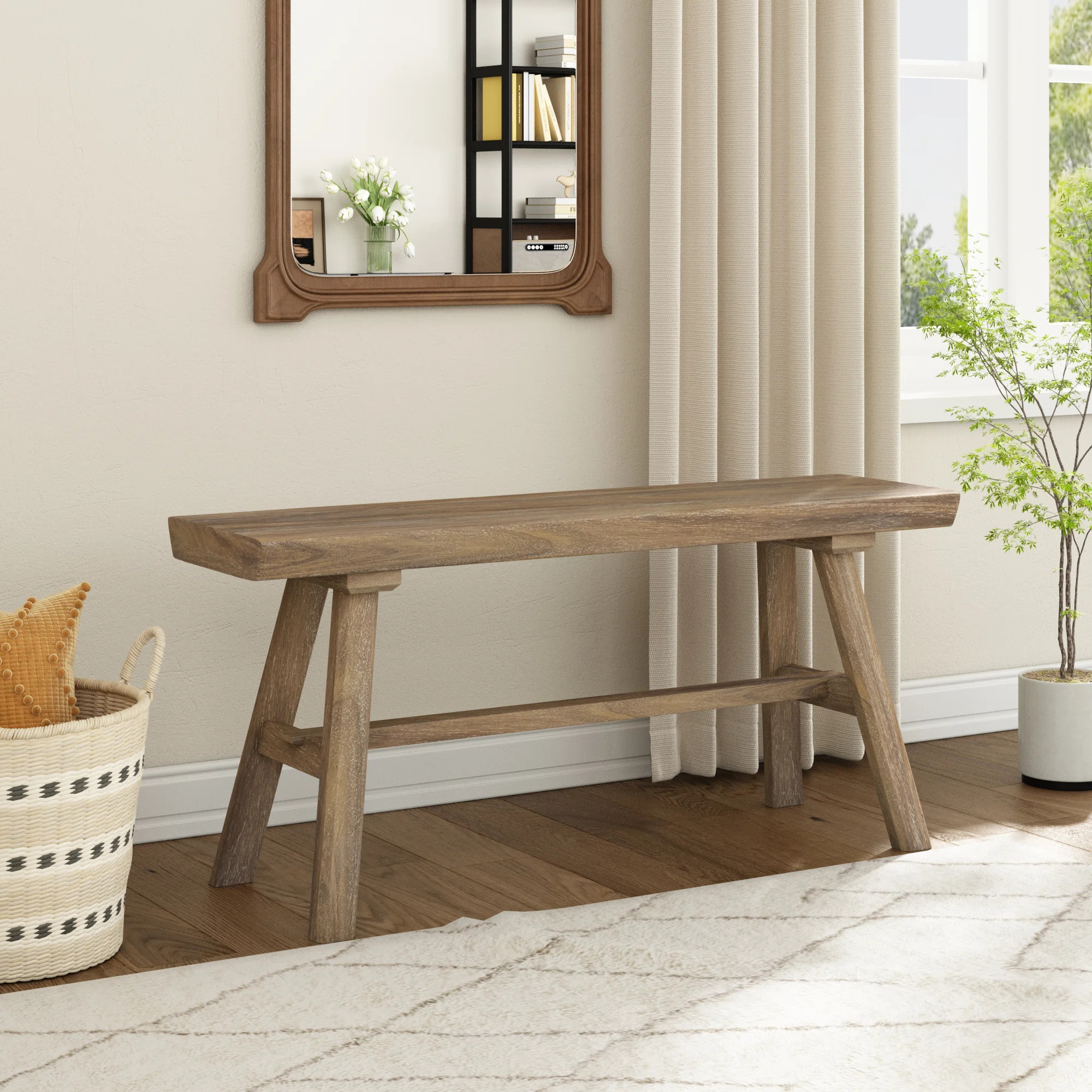 Farmhouse 39.3''W Solid Wood Bench Minimalist Design | Wayfair North America