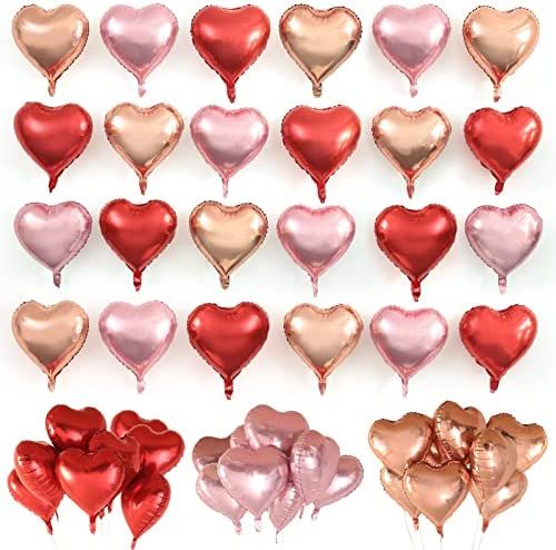 Golray 24pcs Heart Foil Balloons Love Red Pink Gold Rose 18 Inch Mylar Balloon for Valentine Day ... | Amazon (US)