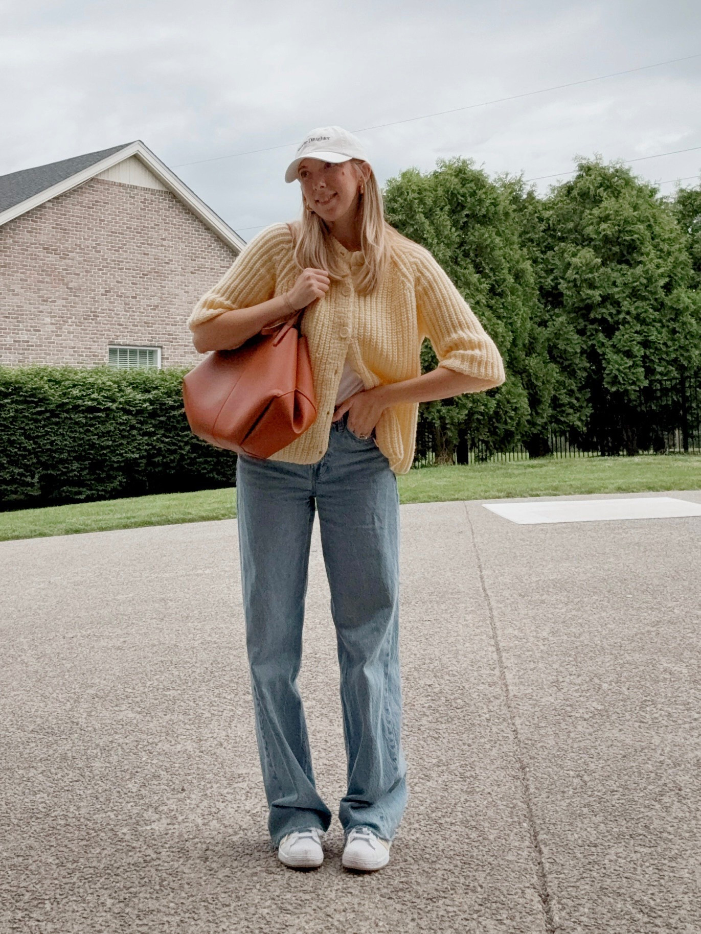 Hockey mom sports mom weekend outfit by BarbiGia. Chunky knit oversized cardigan. Wide leg loose jeans. Adidas sneakers. Leather satchel bag Amazon find 

#LTKItBag #LTKFindsUnder50 #LTKFindsUnder100