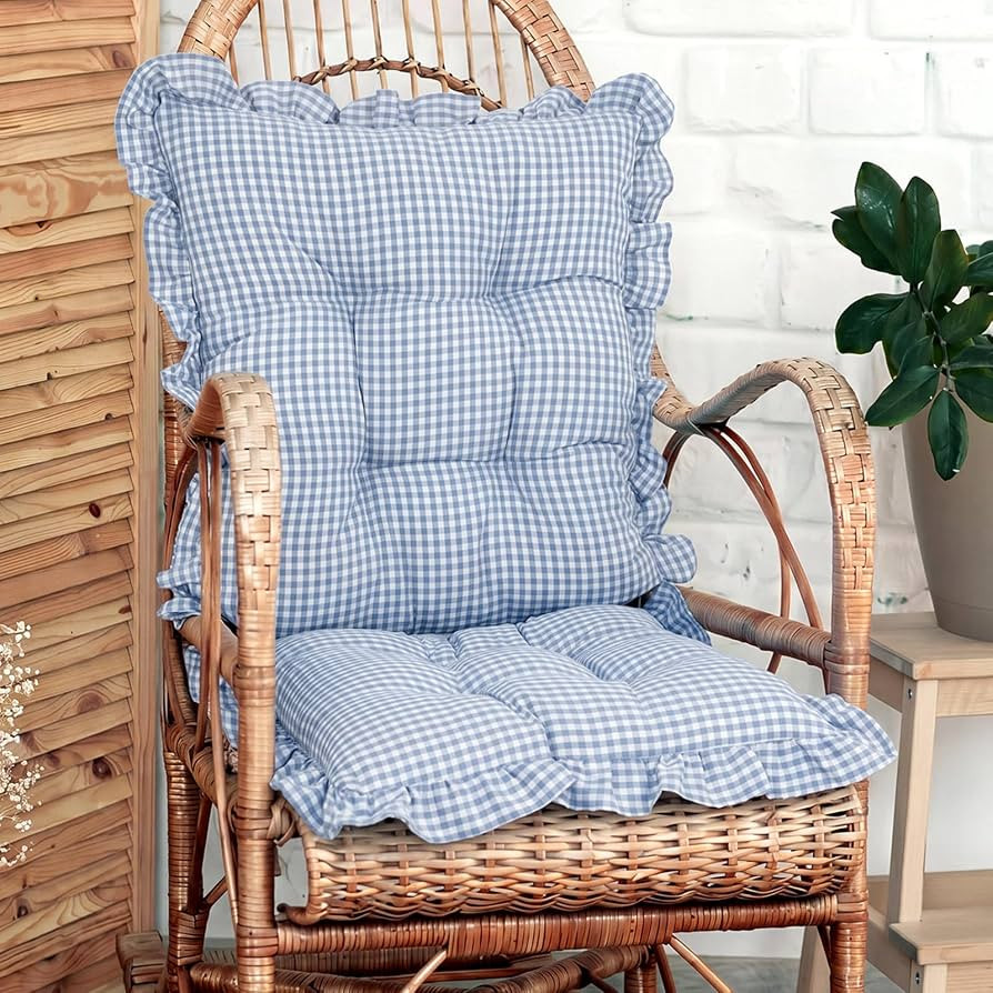 Lewtemi 2 Set Blue Gingham Rocking Chair Cushion Village Ruffled Rocking Chair Cushions 17x17 & 2... | Amazon (US)
