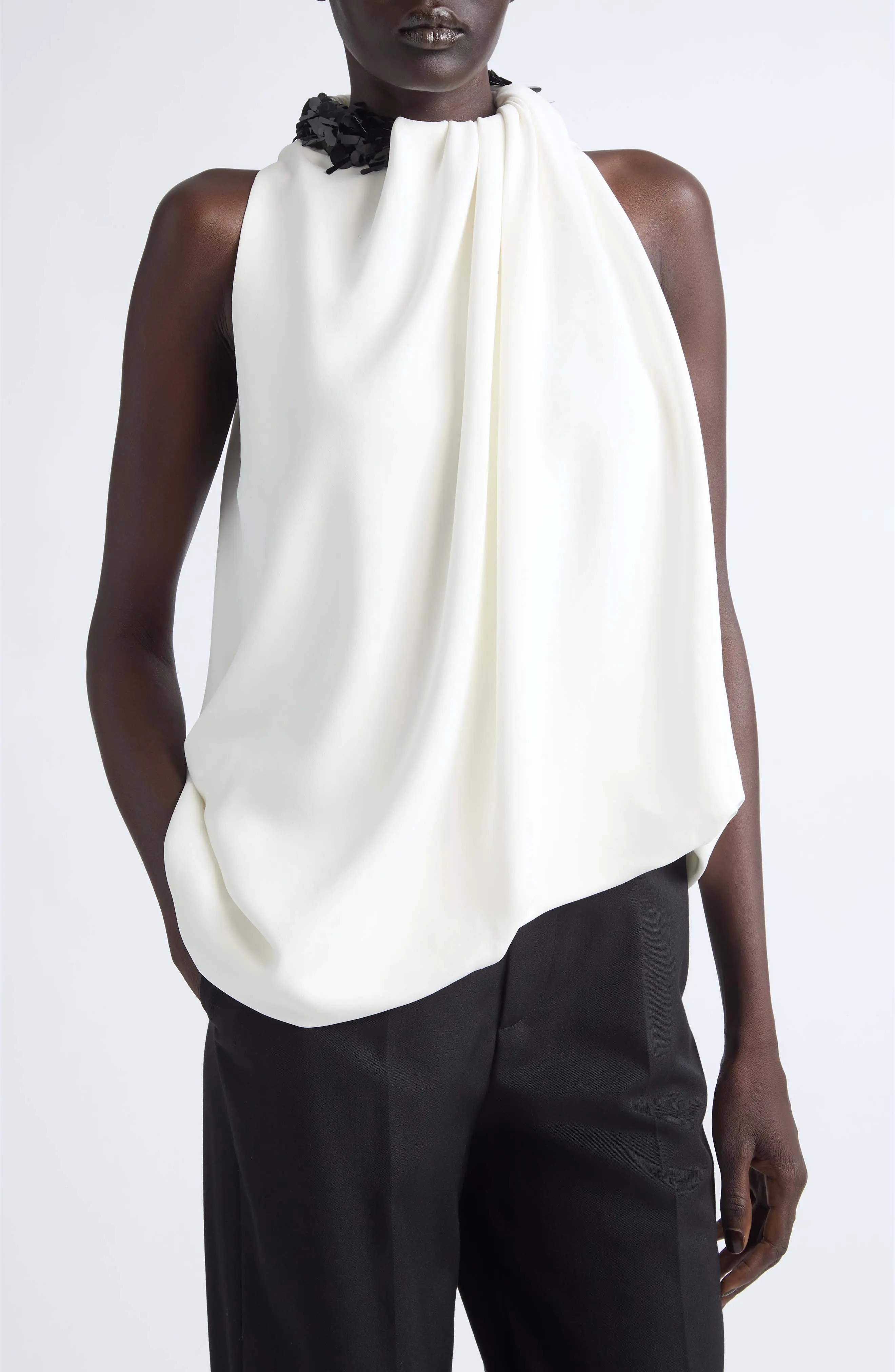 Brandon Maxwell Embroidered Draped Sleeveless Top (Women) | Nordstrom | Nordstrom