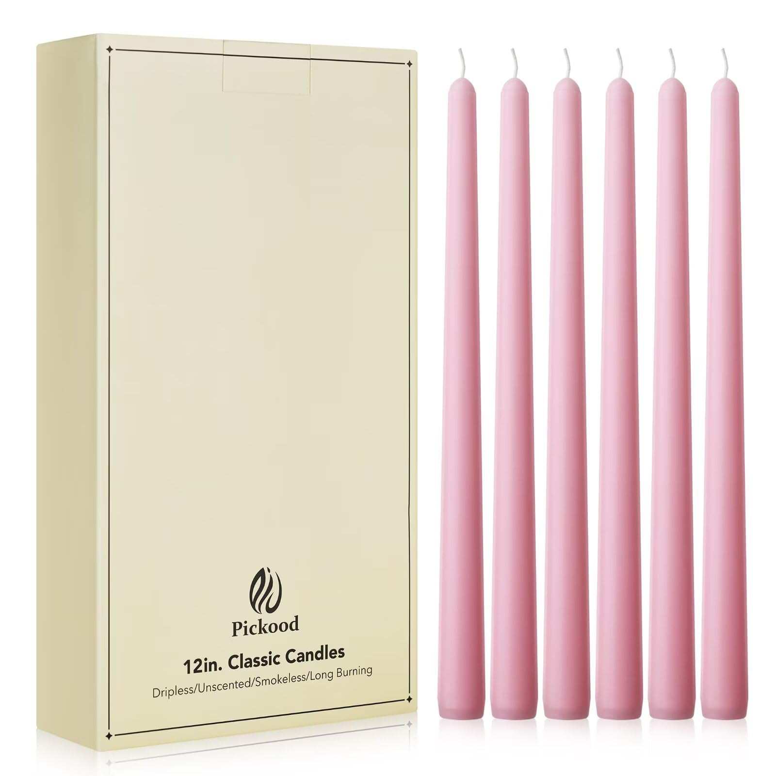 New Burning Formula Unscented Dripless 12-Inch Taper Candles Set of 12 - Pink, for Wedding, Dinne... | Amazon (US)