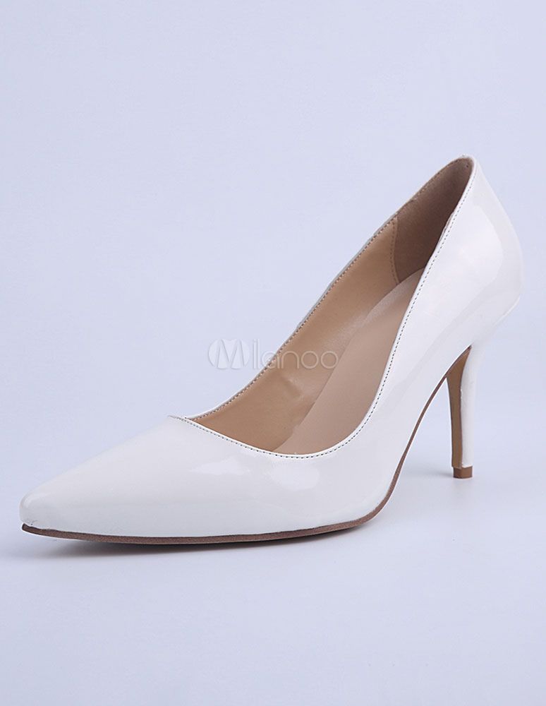 White Pointed Toe PU Pumps For Bride | Milanoo