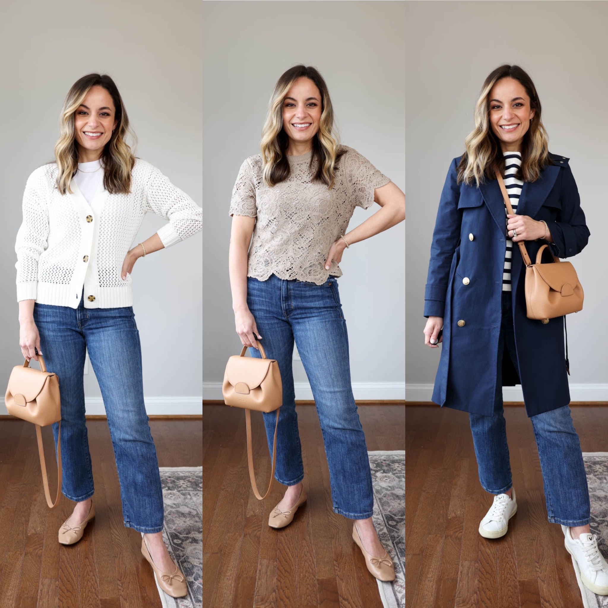 Spring capsule wardrobe 

Anthropologie Peplum top: petite xs 
J.crew Linen top: petite xxs 
Gap crochet sweater: petite xs 
Madewell top: xxs 
J.crew striped top: xxs 
Abercrombie crochet top: xxs 
Abercrombie sleeveless top: xxs 
Madewell denim jacket: regular xxs 
J.crew trench coat: petite 00 
AYR jeans: 24 in 25” length 
J.crew white jeans: petite 24 
Abercrombie mid rise jeans: 24 extra short (alternate option) 
J.crew shorts: 24
J.crew pull on shorts: xxs (run large, go down a size) 

My measurements for reference: 4’10” 105lbs bust, waist, hips 32”, 24”, 35” size 5 shoe 

#LTKSeasonal #LTKstyletip