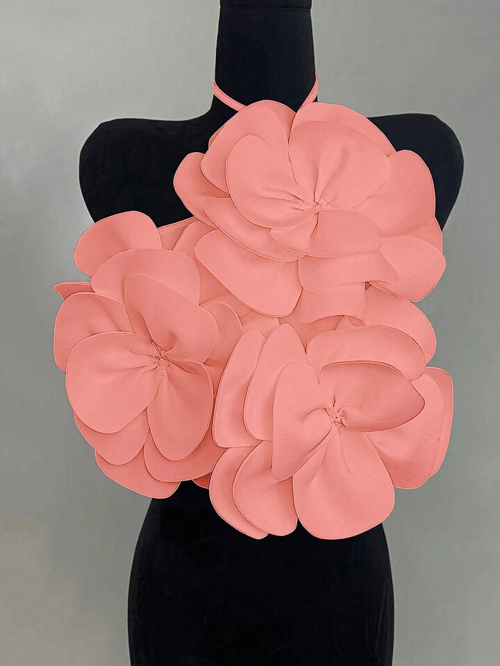 Rafferiza Standard Sized Women's Tie-Up Halter Neck White Floral Decor Ribbed Fitted Tank Top | SHEIN