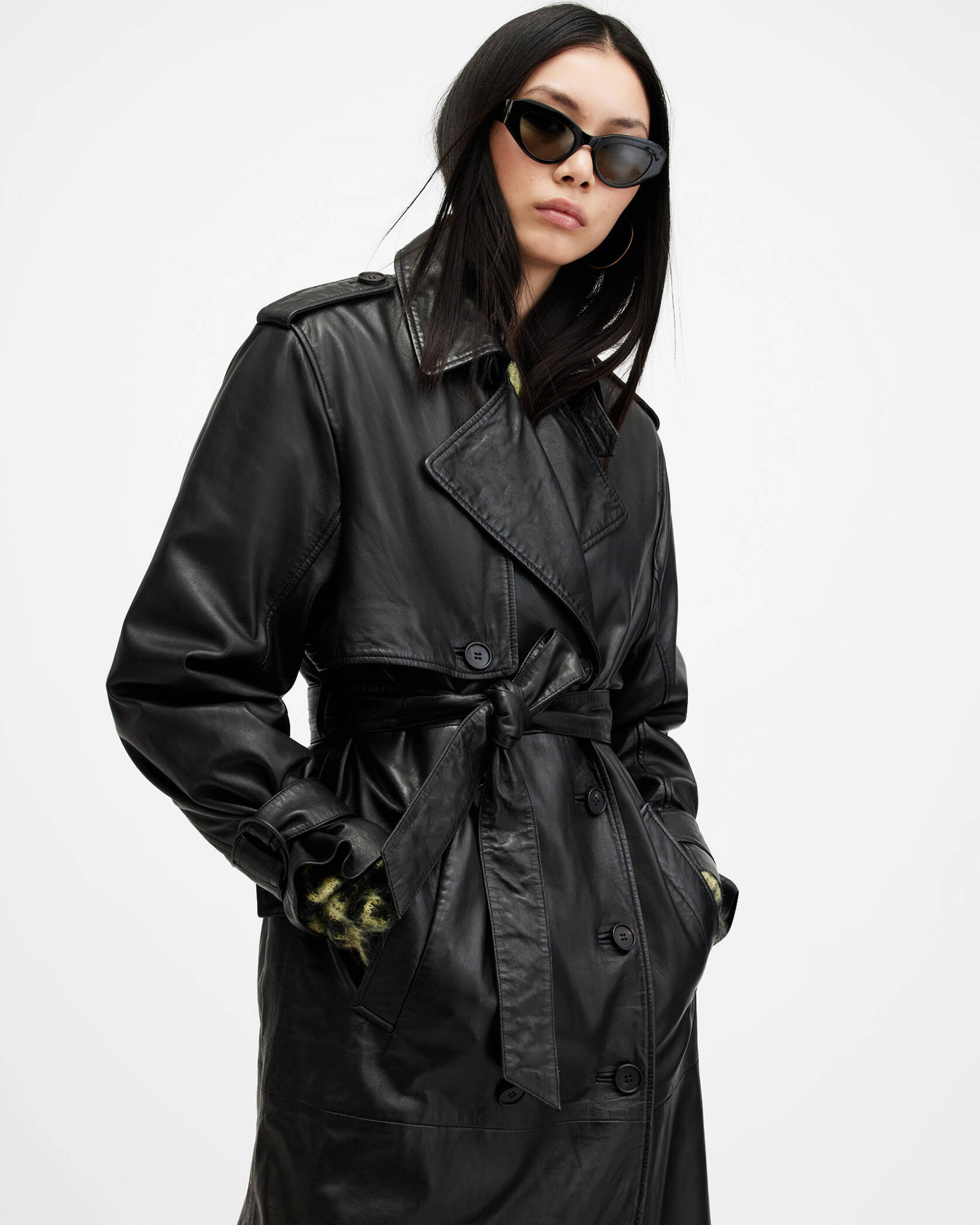 Hendry Relaxed Fit Leather Trench Coat Black | ALLSAINTS | AllSaints UK