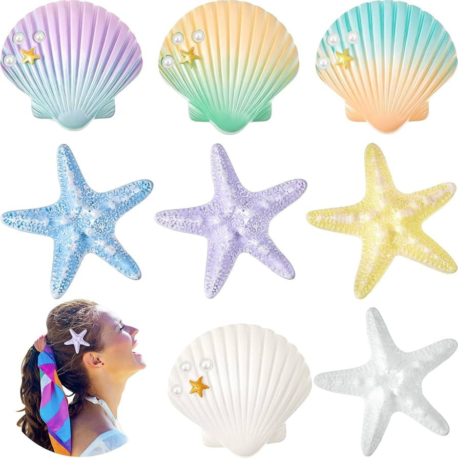 8 Pieces Starfish Hair Clip Mermaid Crown Mermaid Hair Accessories Mermaid Hair Clips Resin Seast... | Amazon (US)
