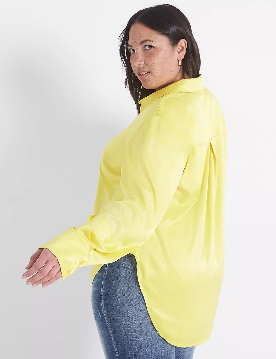 Classic Collar Button-Down Satin Shirt | LaneBryant | Lane Bryant (US)