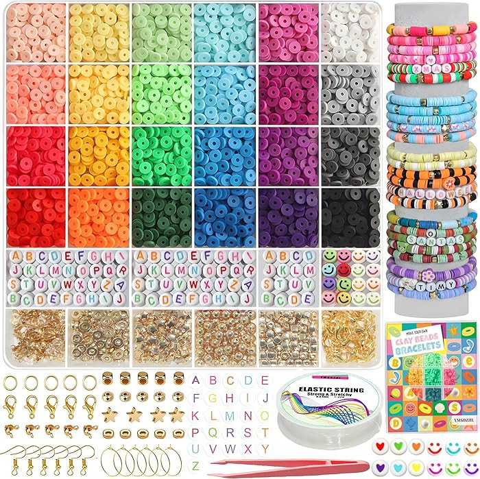 YMSDZHL 6000+PCS Clay Beads Bracelet Making Kit,24 Color DIY Flat Preppy Beads for Friendship Jew... | Amazon (US)