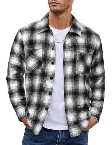 COOFANDY Men Black Flannel Long Sleeve Plaid Shirt Jacket for Men Lightweight Casual Fall Jackets | Amazon (US)