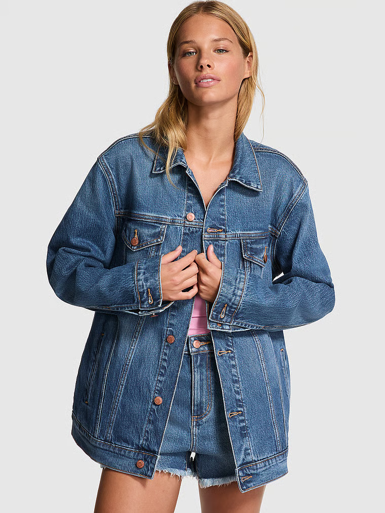 Buy Denim by PINK Oversized Jean Jacket, Medium Wash - Order Jackets & Outerwear online - Victori... | Victoria's Secret (US / CA )