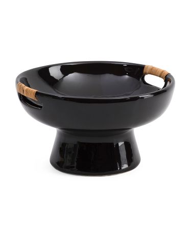 12in Decorative Ceramic Bowl With Rattan Handles | Marshalls