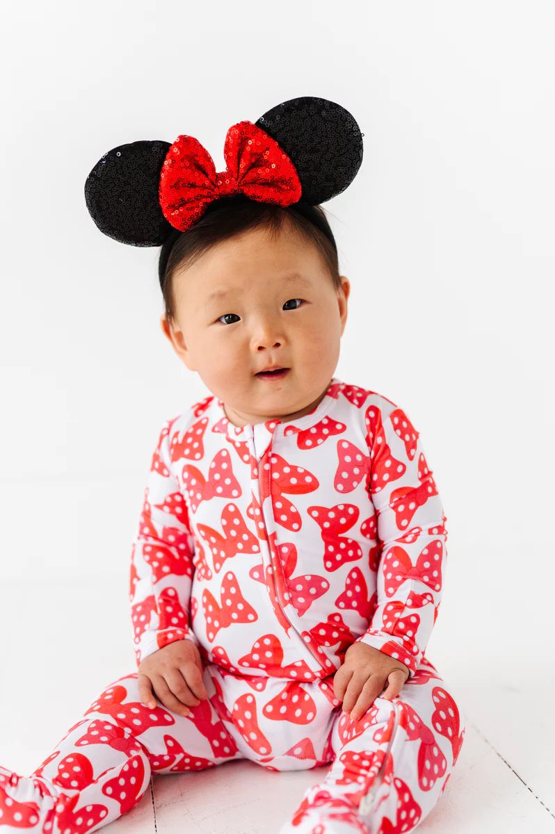Red Bow convertible foot Onesie | Little Pajama Co.