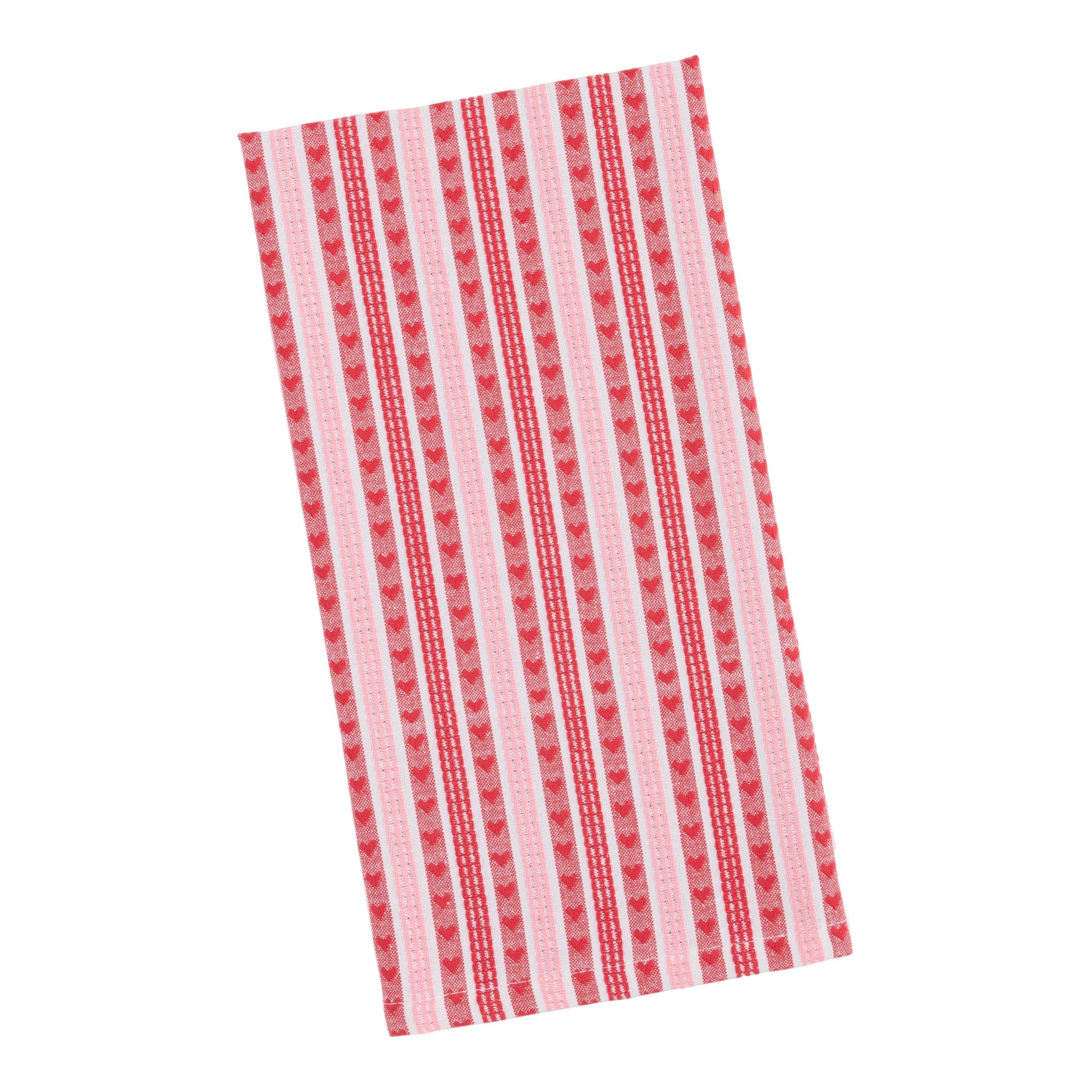 Red and Pink Heart Woven Stripe Dobby Kitchen Towel | World Market