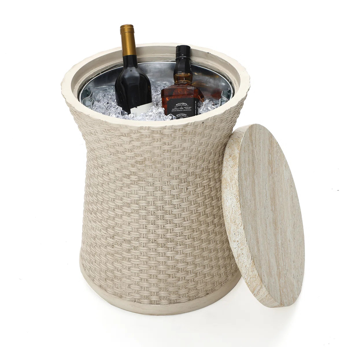 Modern MgO Side Table with Ice Bucket, Outdoor Beverage Cooler | Wayfair North America