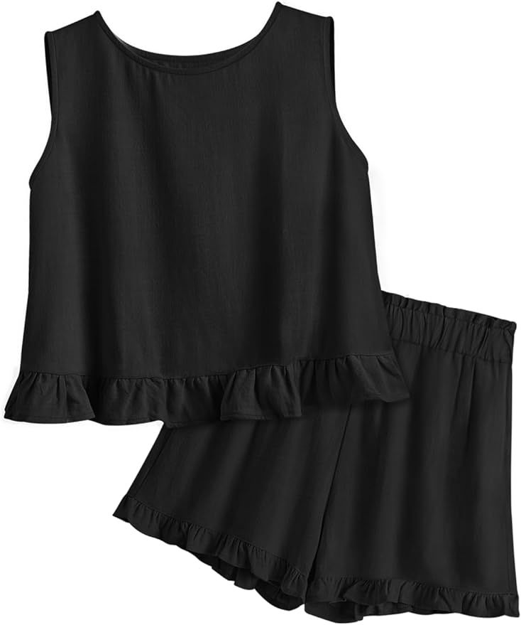 AUTOMET Womens 2 Piece Outfits Summer Sets Sleeveless High Neck Ruffle Crop Tops and High Waisted... | Amazon (US)