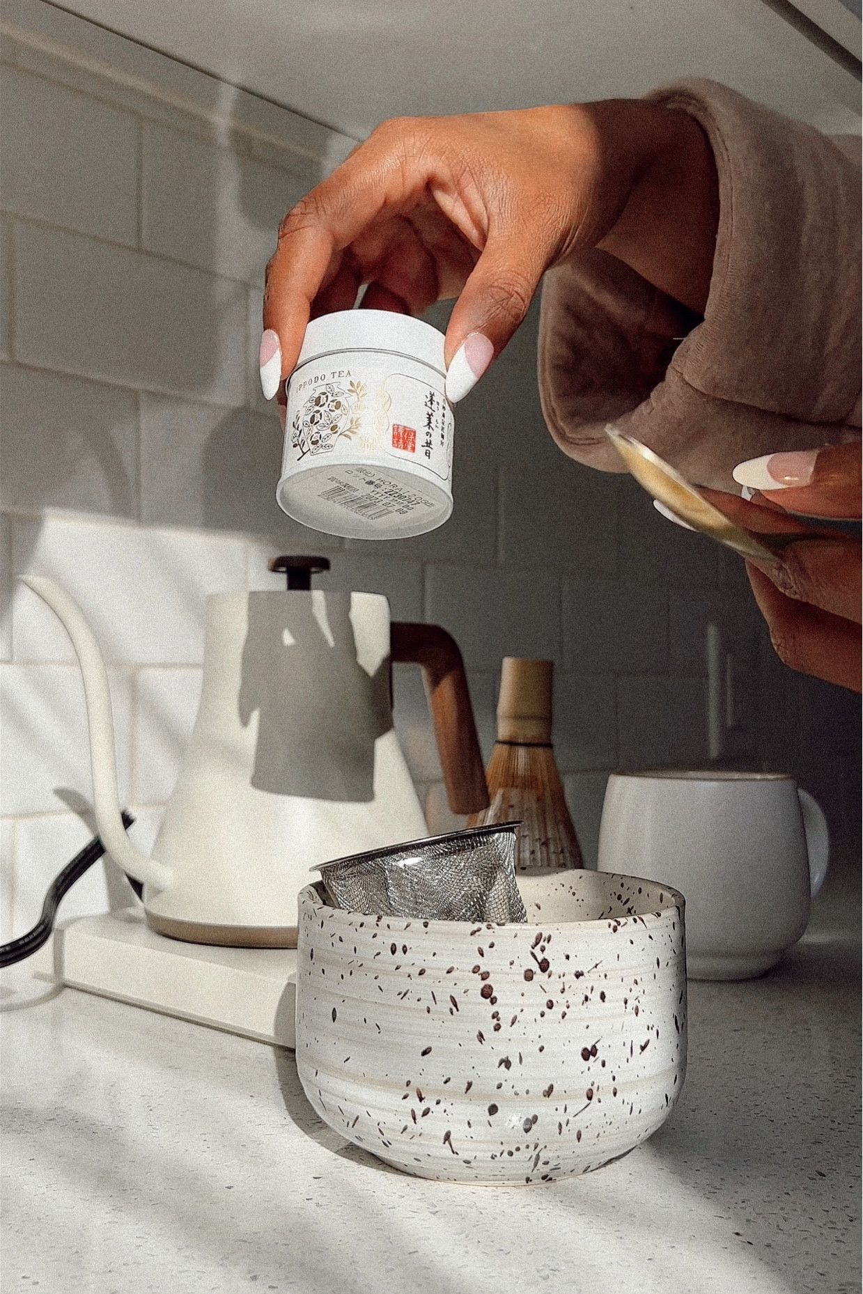 Rose Iced Matcha Latte Recipe 🌹:
1. Boil water to 185°F in kettle 

2. Place the bamboo whisk into your bowl/chawan 

3. Pour hot water into bowl/chawan and allow bamboo whisk to sit for about 1 minute 

4. Remove bamboo whisk and pour out water from the bowl/chawan 

5. Use a towel to dry off bowl/chawan

6. Scoop 1/4 or 1/2 teaspoon of matcha powder

7. Grab your sifter and soft matcha powder into your bowl/chawan

8. Pour about 1oz of warm (not boiling) water over matcha powder in bowl/chawan

9. Grab bamboo whisk and whisk matcha for about 30 seconds following an ‘M’ or ‘W’ motion. 

10. Grab your glass & add 1 teaspoon of rose monin gourmet syrup 

11. Fill your glass with ice 

12. Pour 4-6oz of calicos farms oat barista blend into glass 

13. Pour matcha from your bowl/chawan into your glass

14. Stir, sip and enjoy :) 

Matcha Latte essentials: ippodo nodoka spring blend OR the Horai blend. both 11/10 🍵

#LTKhome