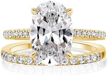 3.5ct Elongated Oval Cut Engagement Ring Set,925 Sterling Silver Bridal Ring Set with Half Eterni... | Amazon (US)