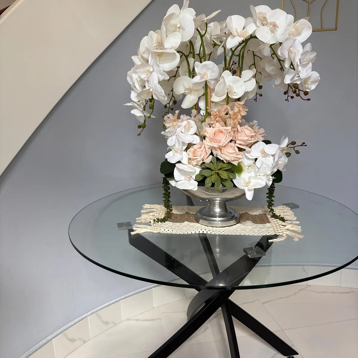 Luxury Pink Rose Arrangement for Valentine’s Day | Elegant Romantic Gift | Gold Bowl Floral Cen... | Etsy (US)