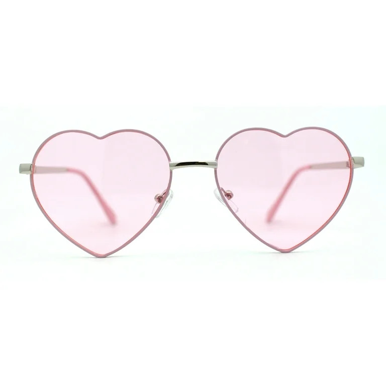 Womens Classic Metal Rim Heart Shape Valentines Sunglasses Silver Pink - Walmart.com | Walmart (US)