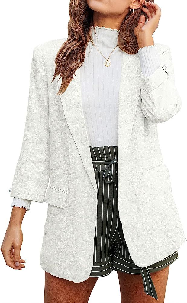 ANRABESS Women's Casual Blazers Open Front Long Sleeve Lapel Pockets Office Jackets Blazer Work Suit | Amazon (US)