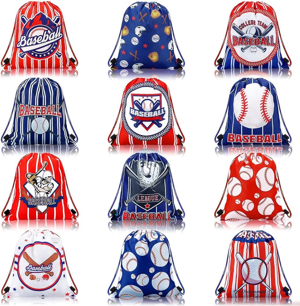12 Pcs Baseball Soccer Party Favor Bags Kids Baseball Drawstring Bags Pack Soccer Candy Goodies T... | Amazon (US)