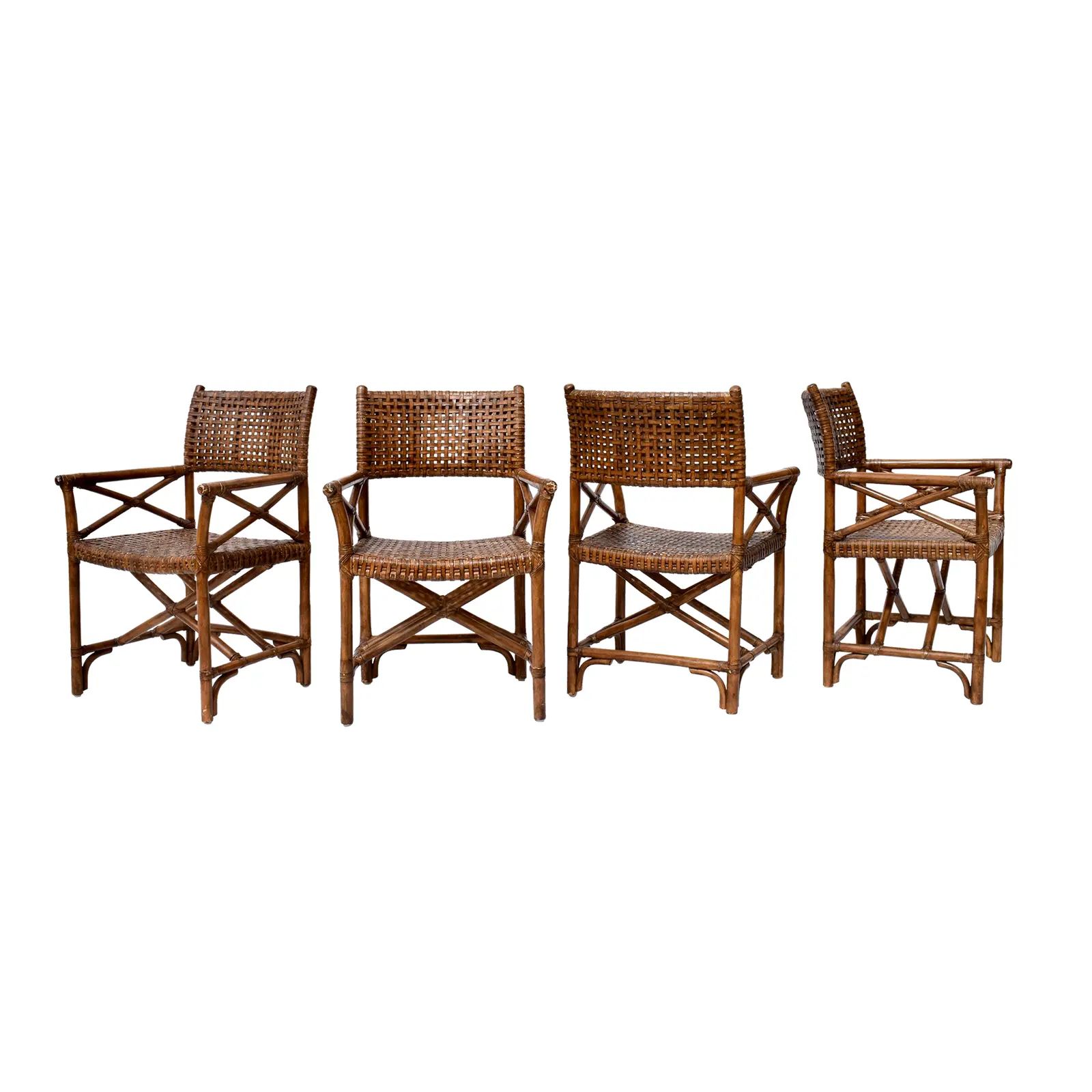 McGuire Style Laced Leather Rawhide Rattan Dining Chairs | Chairish