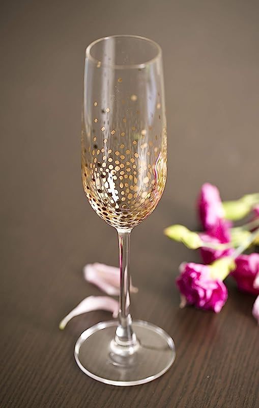 Wedding Gold Metallic Dot Champagne Flutes Hand Painted for 50th Anniversary Set of 2 | Amazon (US)