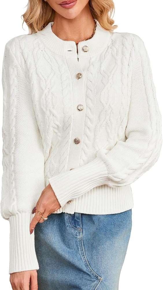 Women's Cardigan Sweater Button Down Long Sleeve Fall Jacket Short Chunky Cable Knit Open Front L... | Amazon (US)